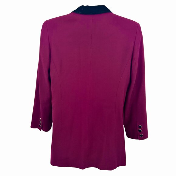 VINTAGE CHAUS WINE BURGUNDY LONG VELVET COLLAR & MULTI BUTTON BLAZER JACKET - 14 - Picture 3 of 5